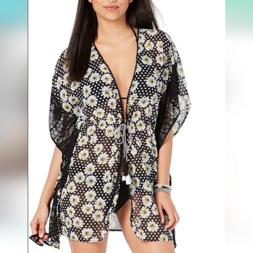 Miken Swim Chiffon Kimono with Crochet Sleeves Swim Coverup | Size XL